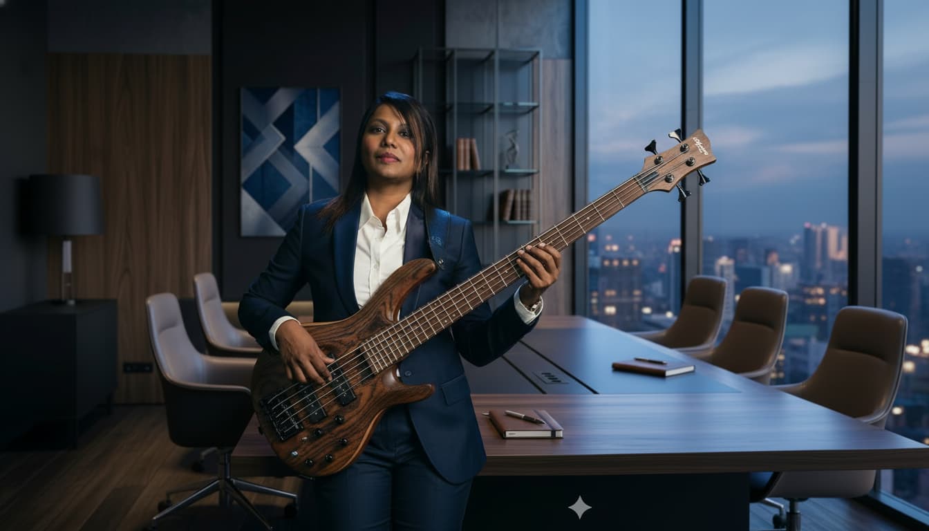 Jazz James playing bass guitar